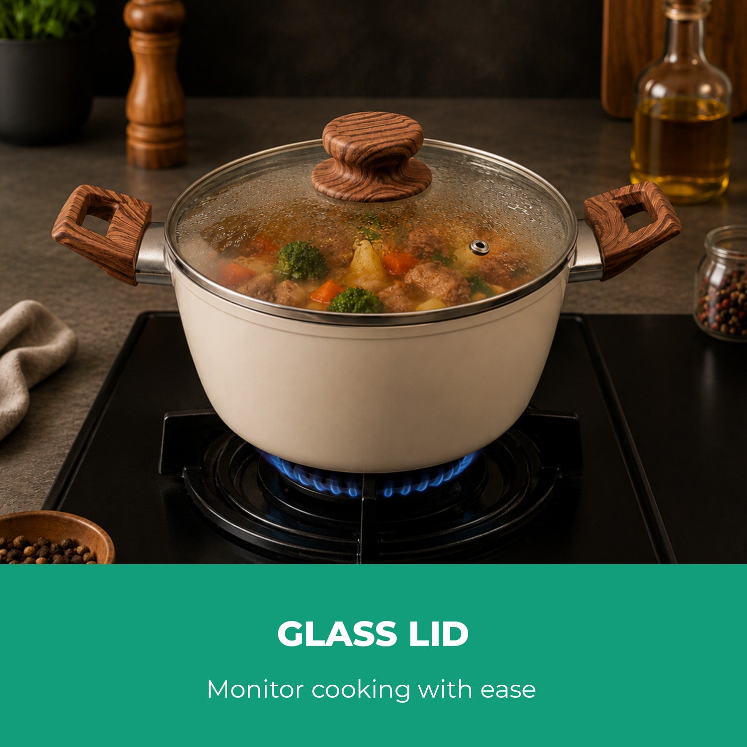 4-Piece Marvera Cream Non-Stick Forged Casserole Cookware Set