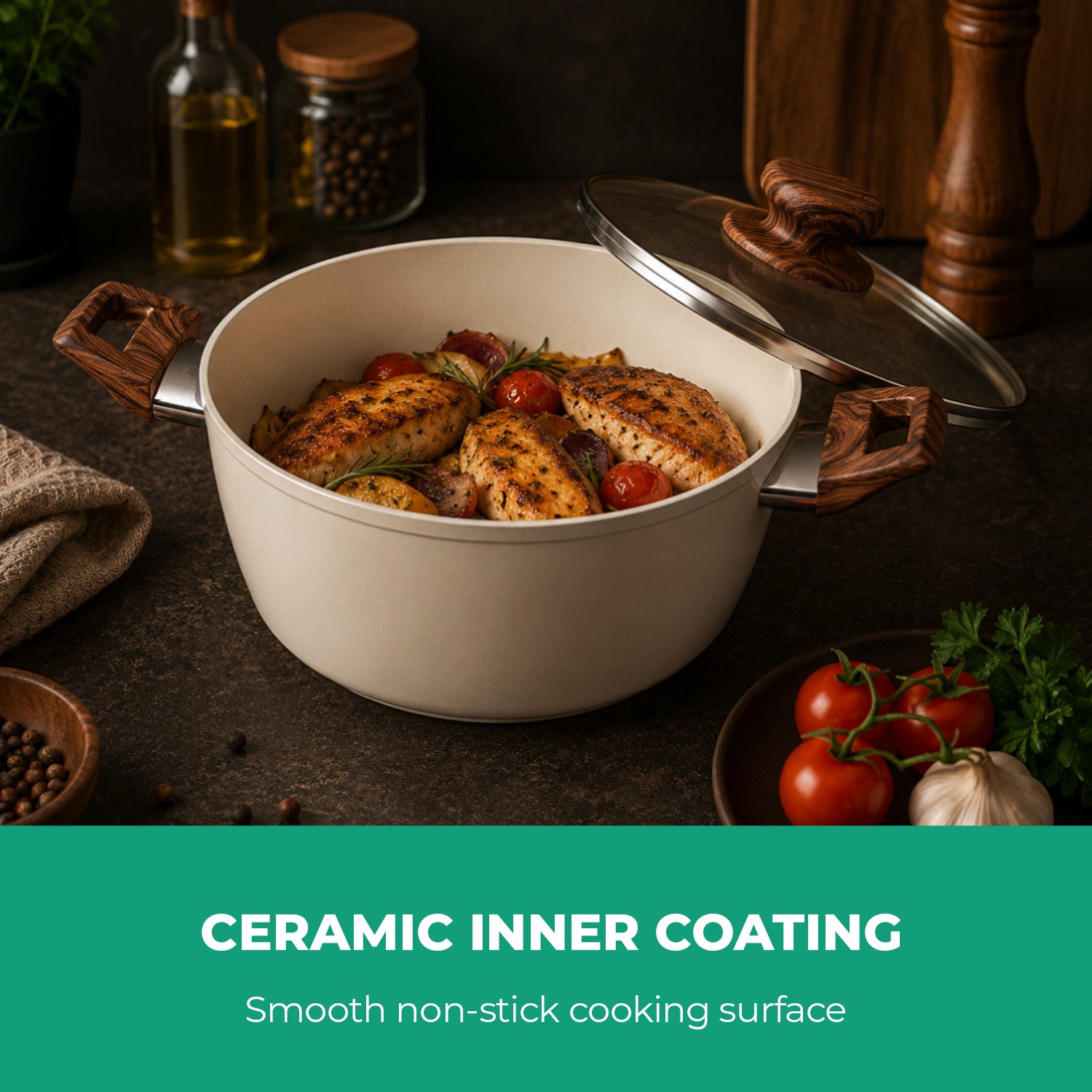 4-Piece Marvera Cream Non-Stick Forged Casserole Cookware Set