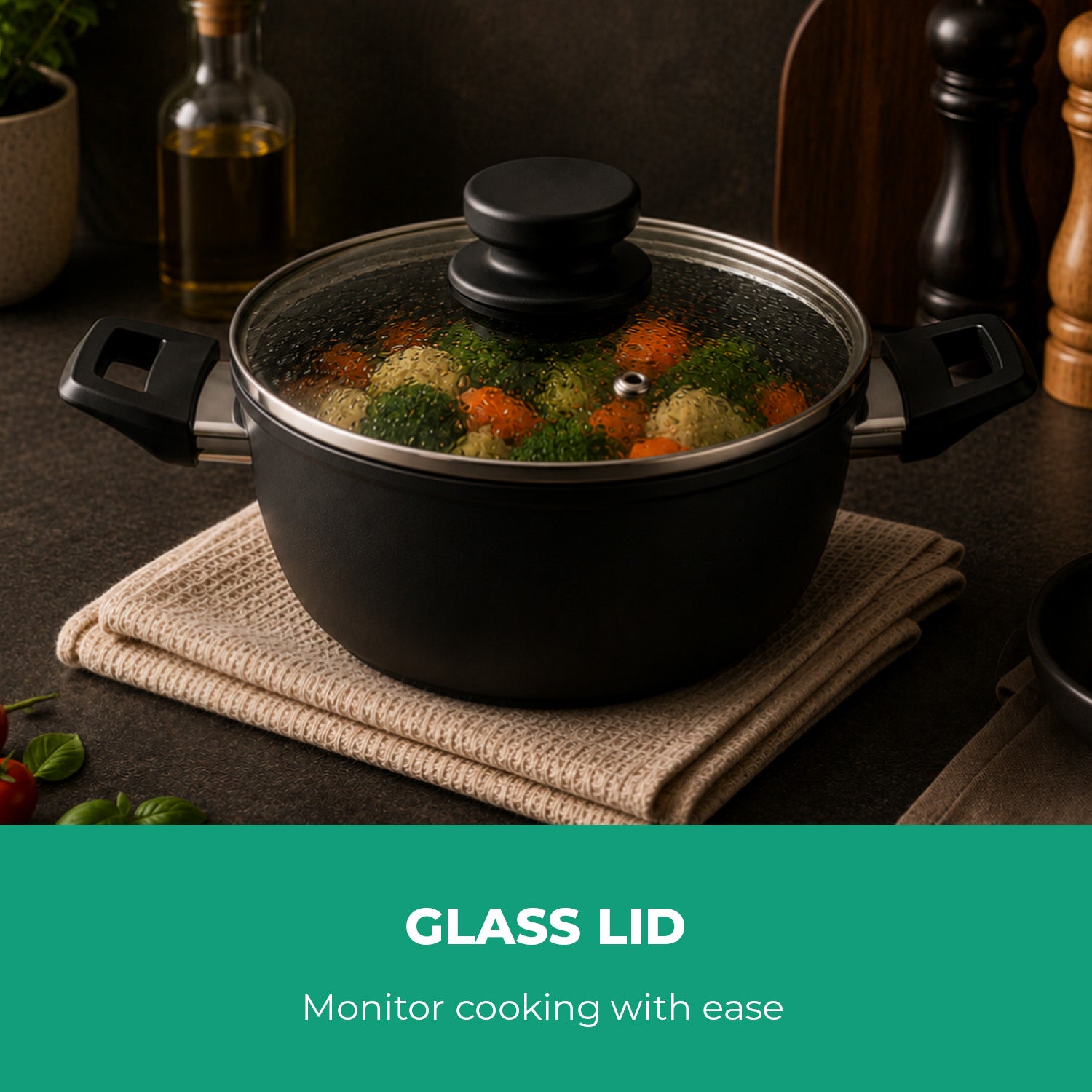 3-Piece Marvera Black Non-Stick Casserole 5-Layer Cookware Set