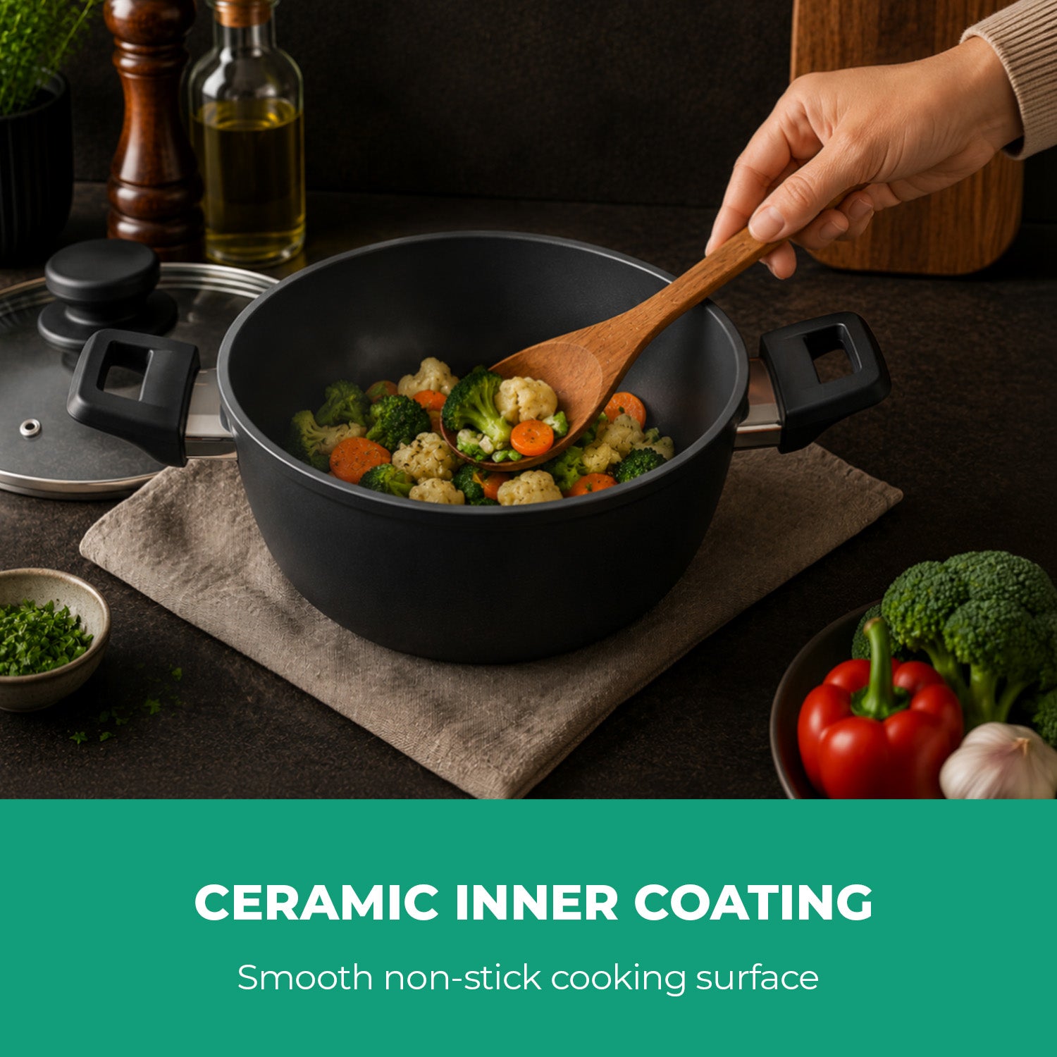 3-Piece Marvera Black Non-Stick Casserole 5-Layer Cookware Set