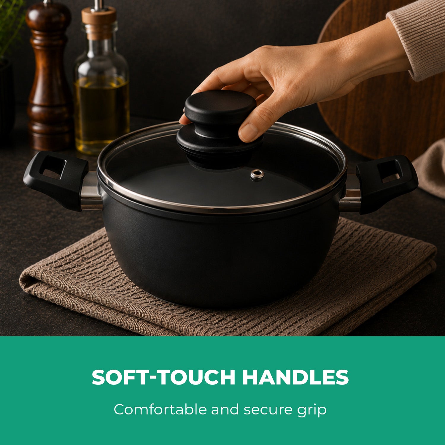 3-Piece Marvera Black Non-Stick Casserole 5-Layer Cookware Set