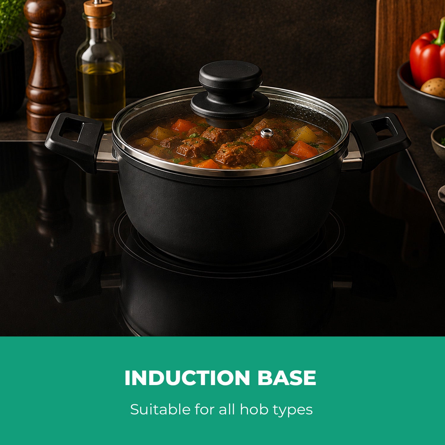 3-Piece Marvera Black Non-Stick Casserole 5-Layer Cookware Set