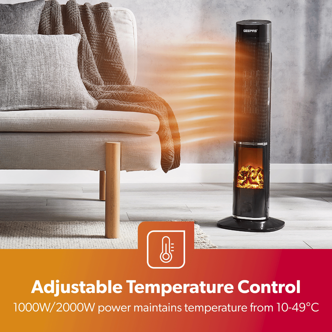 3D Flame Digital Ceramic Tower Heater With Remote Control