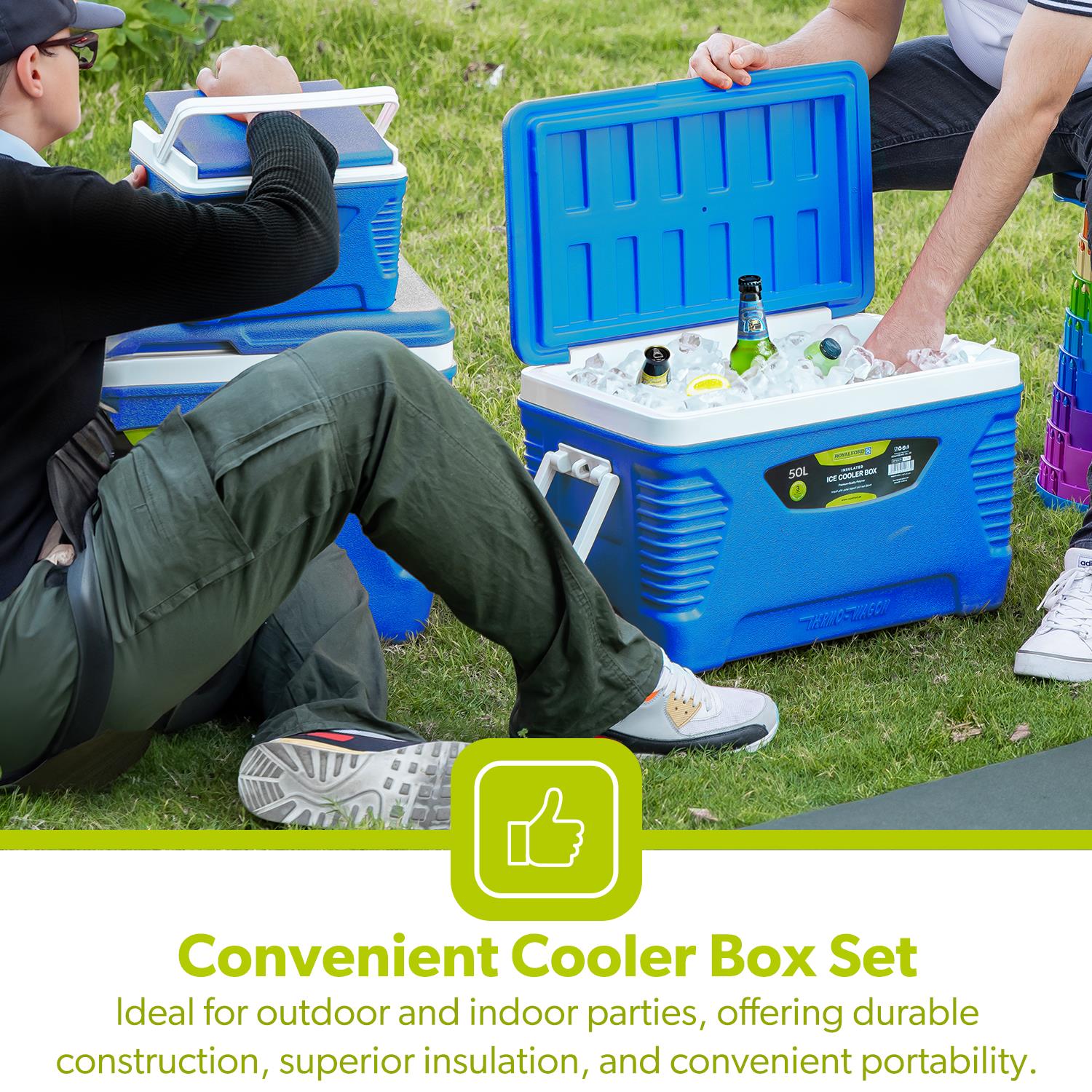 3-Piece Blue Insulated Ice Cooler Chests (5L, 25L & 50L)