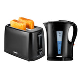 1.7L Electric Kettle & 650W 2 Slice Bread Toaster Kitchen Combo Set Black