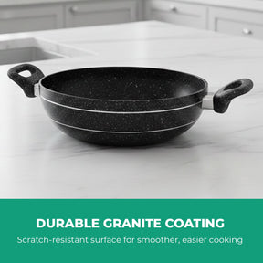 Wok Pan Frying Pan Glass Lid Non-Stick Granite Coating 28Cm