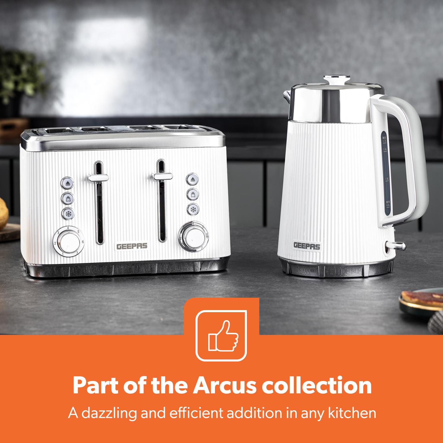 4 Slice Toaster 7 Browning Defrost Reheat Function 1860W Arcus White