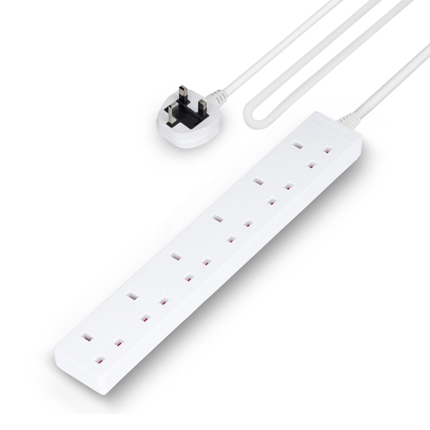 6 Gang Extension Lead 2M Cable Heavy Duty UK Plug