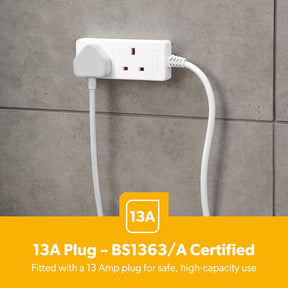 2 Gang Extension Lead 5M Cable Socket UK Plug 13A White