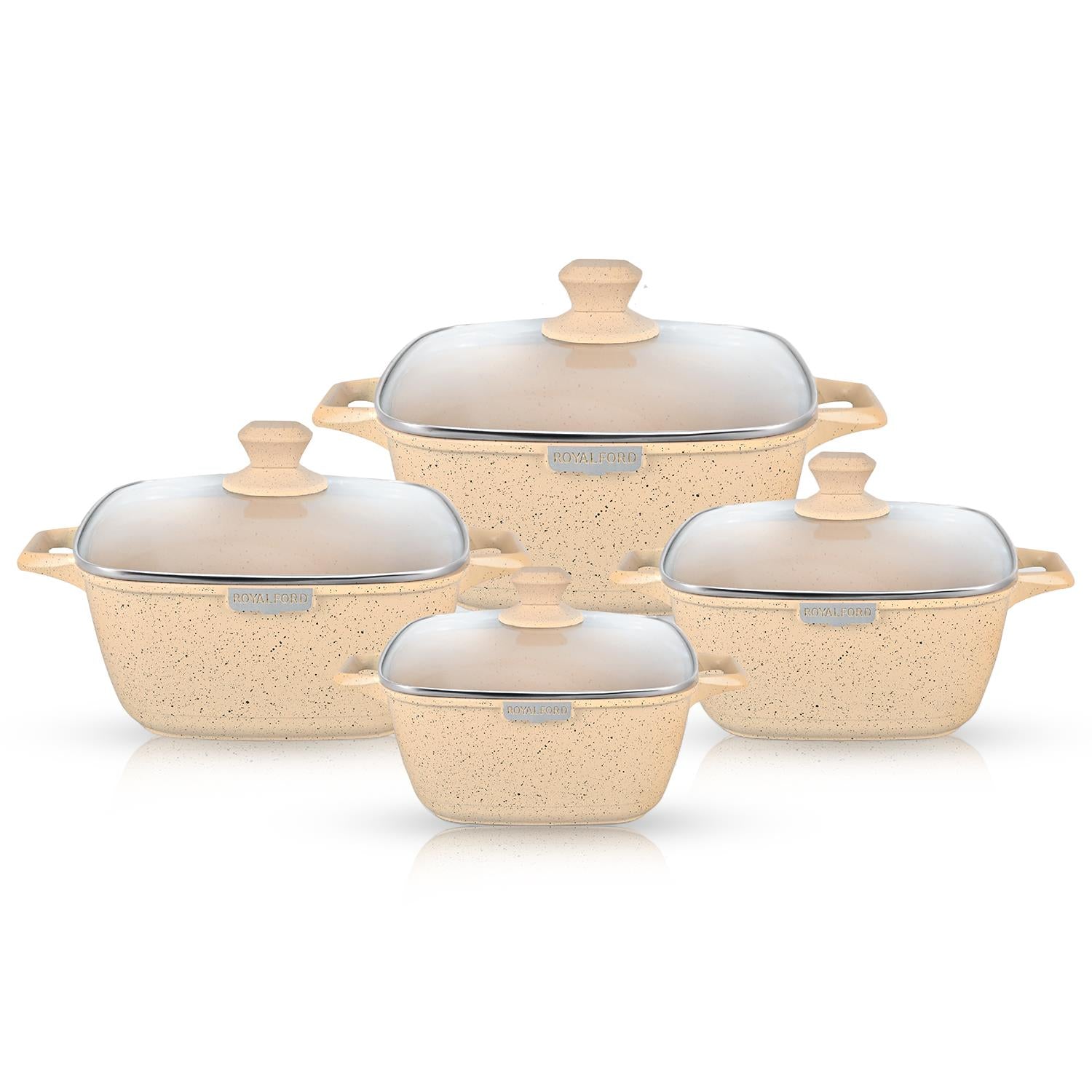 4-Piece Beige Premium Die Cast Cookware Set With Lids