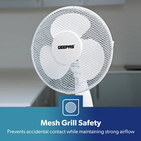 12" White Electric Table Fan With 3-Speed and Oscillation