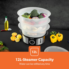 3-Tier Food Steamer & 1200W Compact Food Processor Set