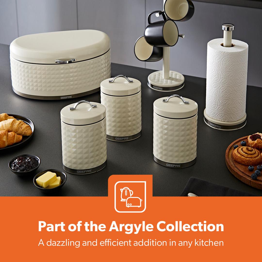 Cream Argyle 3-Piece Airtight Kitchen Canister Set - Coffee, Tea and Sugar Containers