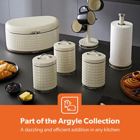 Cream Argyle 3-Piece Airtight Kitchen Canister Set - Coffee, Tea and Sugar Containers