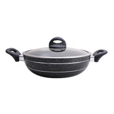 Wok Pan Frying Pan Glass Lid Non-Stick Granite Coating 26Cm