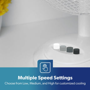 12" White Electric Table Fan With 3-Speed and Oscillation