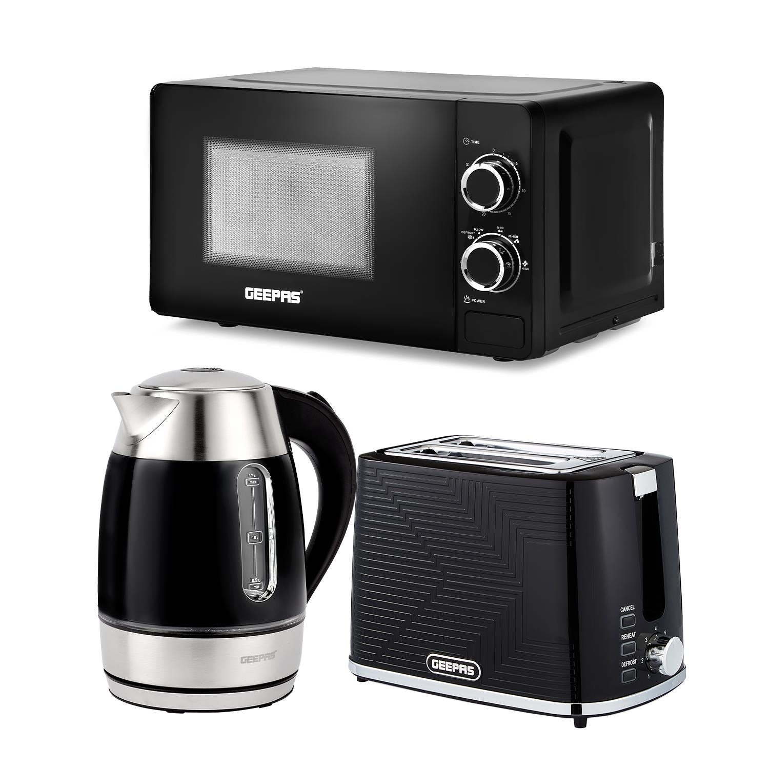 1.7L Illuminating Electric Kettle, 2 Slice Toaster & Microwave Set