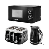 Black Argyle Electric Kettle 4 Slice Bread Toaster & Microwave Kitchen Set