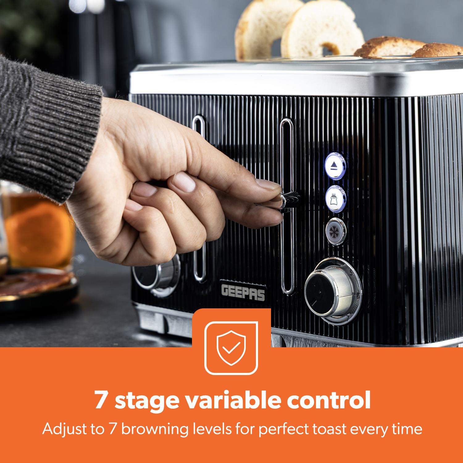 4 Slice Toaster 7 Browning, Defrost, Reheat Function 1860W Arcus Black