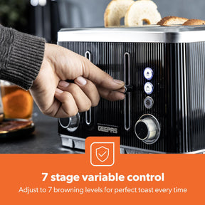 4 Slice Toaster 7 Browning, Defrost, Reheat Function 1860W Arcus Black