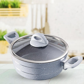 Casserole Dish Forged Aluminium 24cm With Lid Non Stick Grey