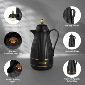 1L Royal Black Insulated Vacuum Flask Thermos Jug