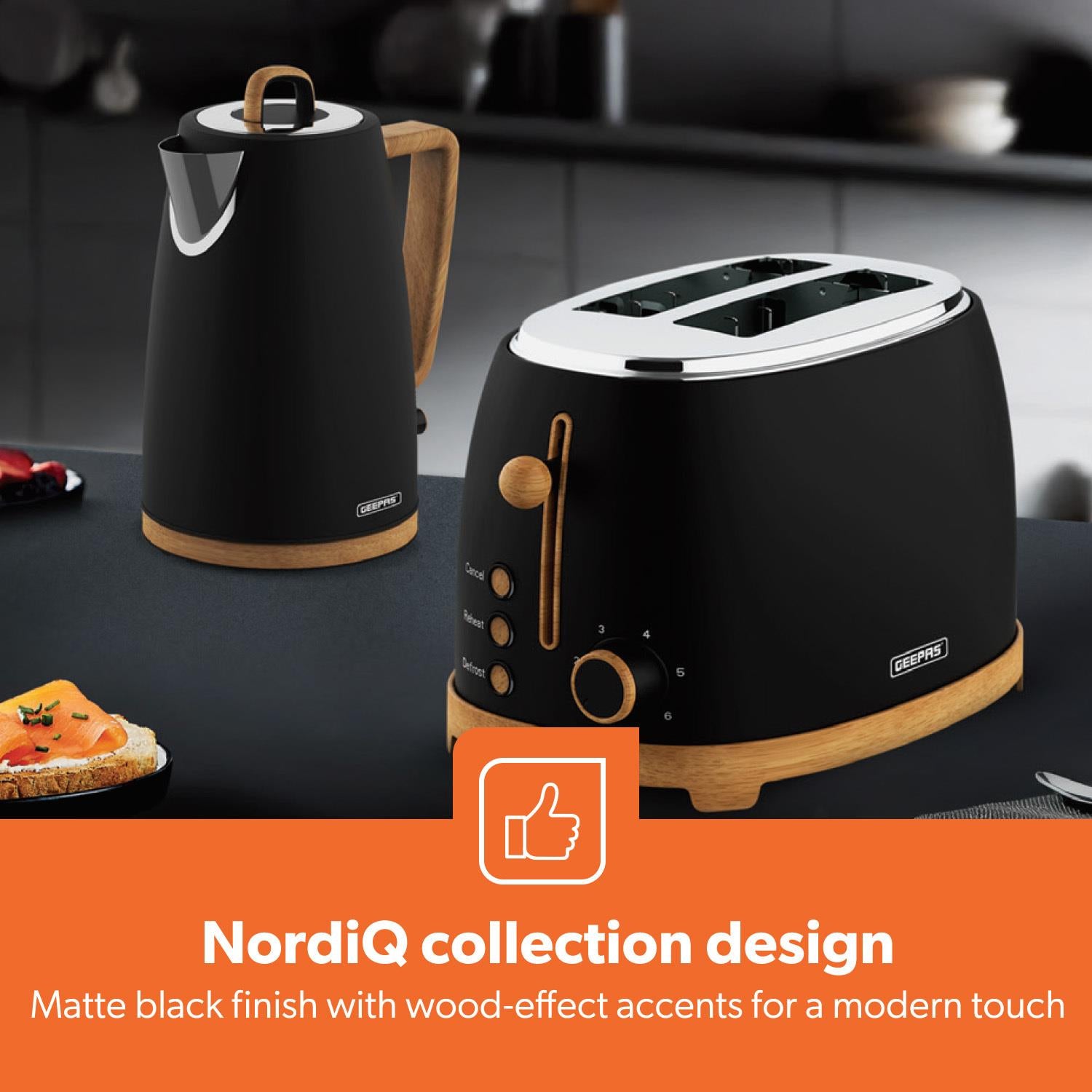NordiQ Black 1.7L Fast Boil Stainless Steel Electric Kettle