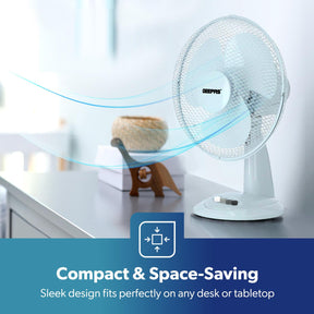 12" White Electric Table Fan With 3-Speed and Oscillation