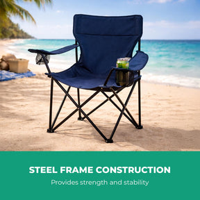 2-Pack Blue Folding Camping Chairs With Integrated Cup Holder