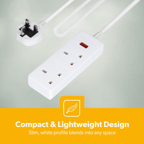 2 Gang Extension Lead 2M Cable Heavy Duty UK Plug