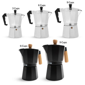 Espresso Stove Top Moka Coffee Pot (Black & Silver)