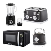 Black Retrovive 1.8L Electric Kettle, 4-Slice Toaster, 20L Microwave & Blender Set