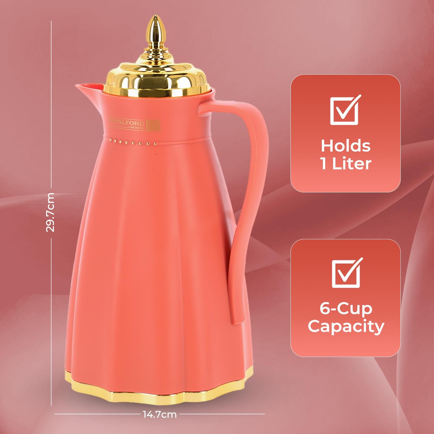 1L Hala 'Blood Orange' Glass Vacuum Flask and Tea Pot