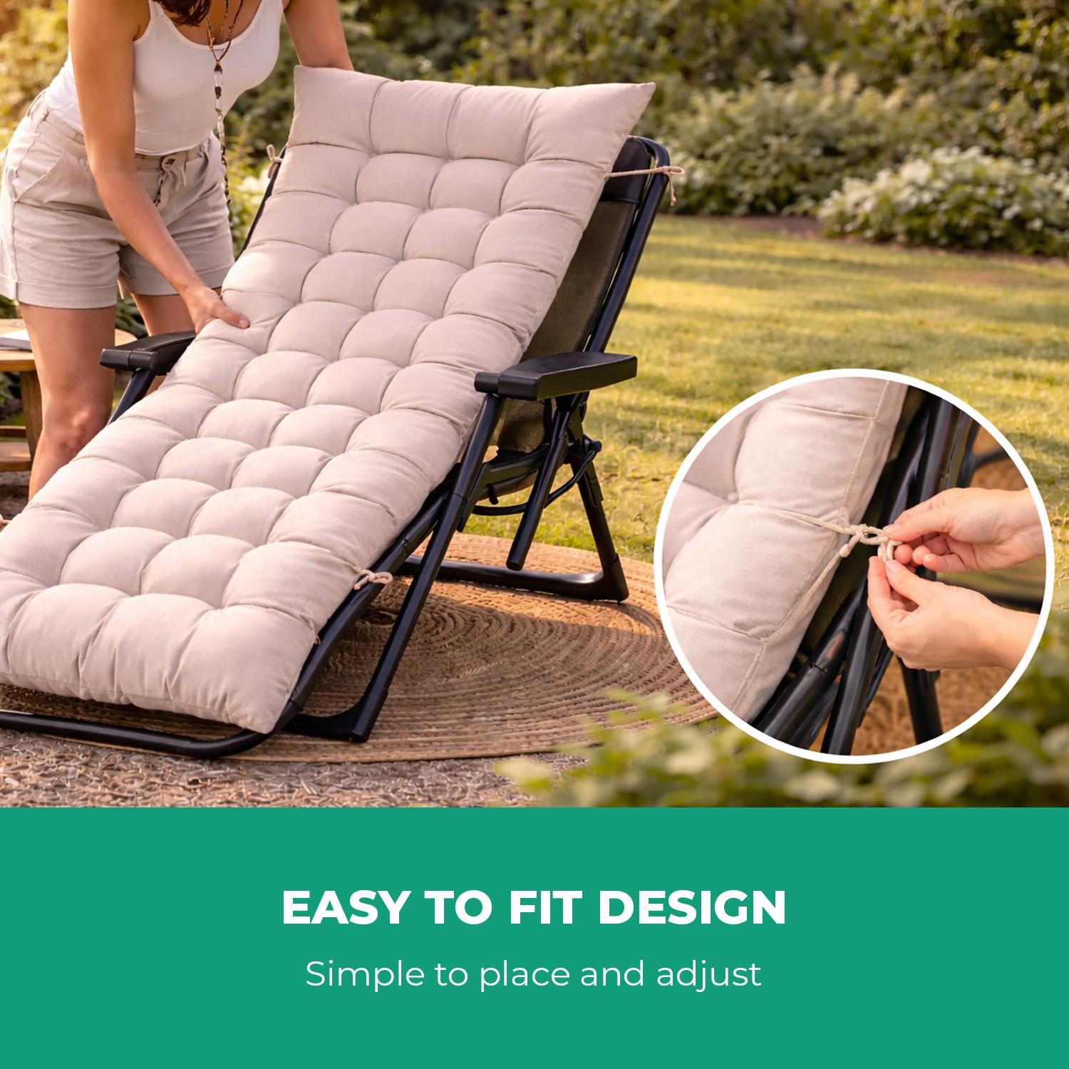 Cream Pack Of 2 Sun Lounger Cushions For Recliner Chair