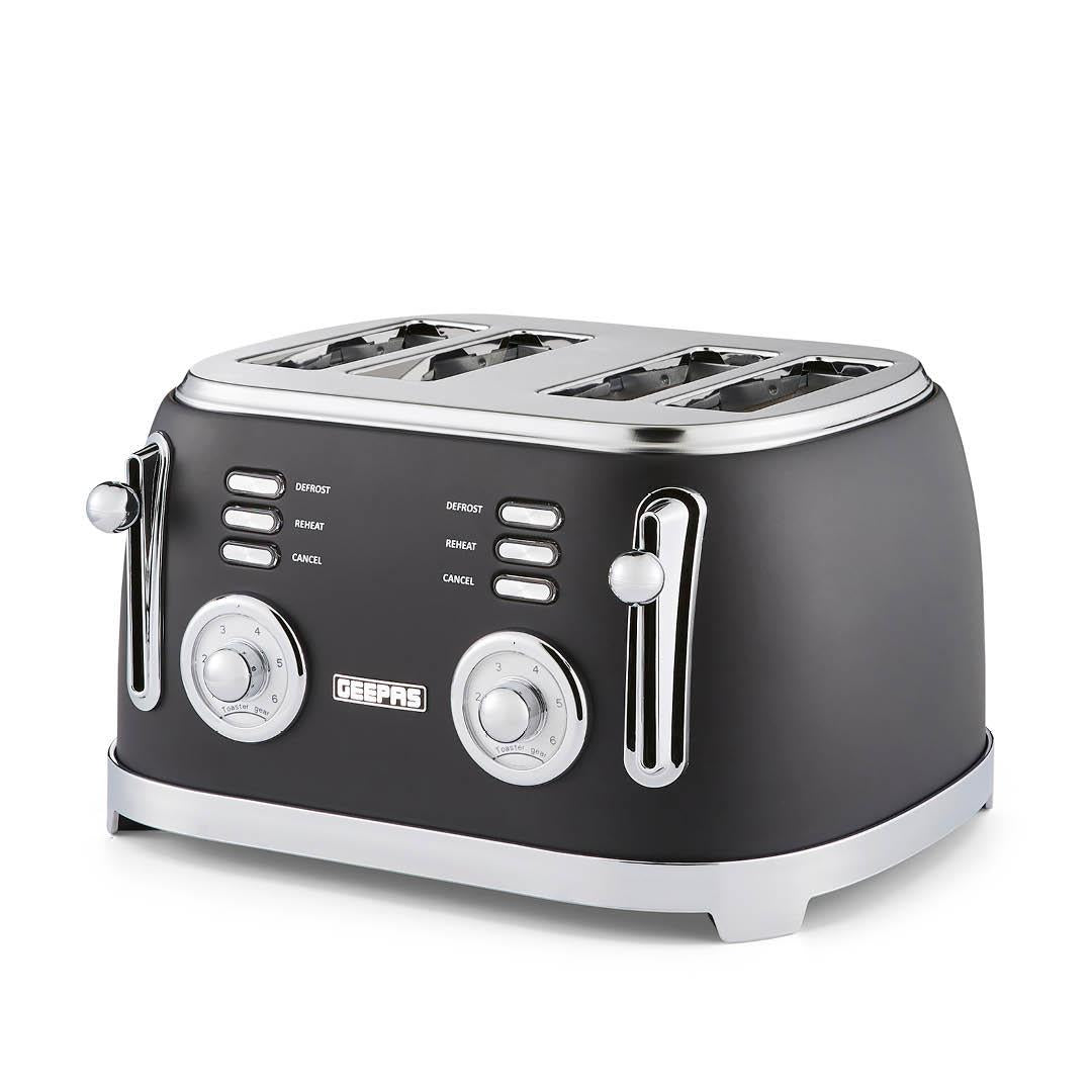 Black Retrovive 4 Slice Bread Toaster 6 Browning Levels 1500W