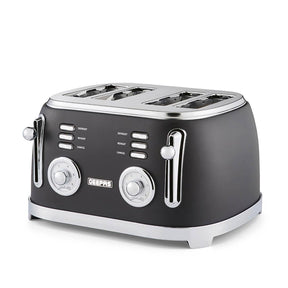Black Retrovive 4 Slice Bread Toaster 6 Browning Levels 1500W