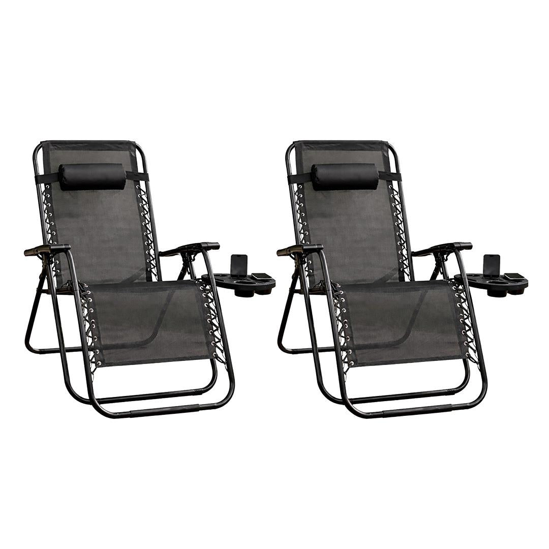 Pack Of 2 Zero Gravity Reclining Lounger Chairs With Cup Holders