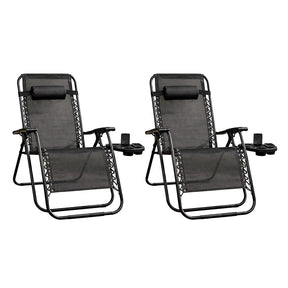 Pack Of 2 Zero Gravity Reclining Lounger Chairs With Cup Holders