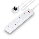 4 Gang Extension Lead 2M Cable Heavy Duty UK Plug White