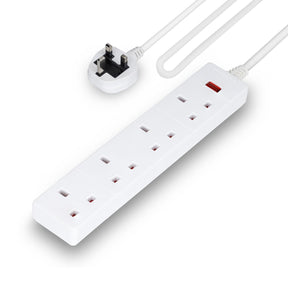4 Gang Extension Lead 2M Cable Heavy Duty UK Plug White