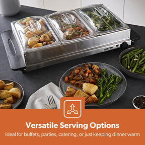 Pack Of 2 Electric Food Warmers Buffet Server 3 x 2.4L Trays With Lids
