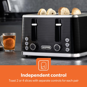 Black Linear 4 Slice Toaster With 7 Browning Levels 1600W