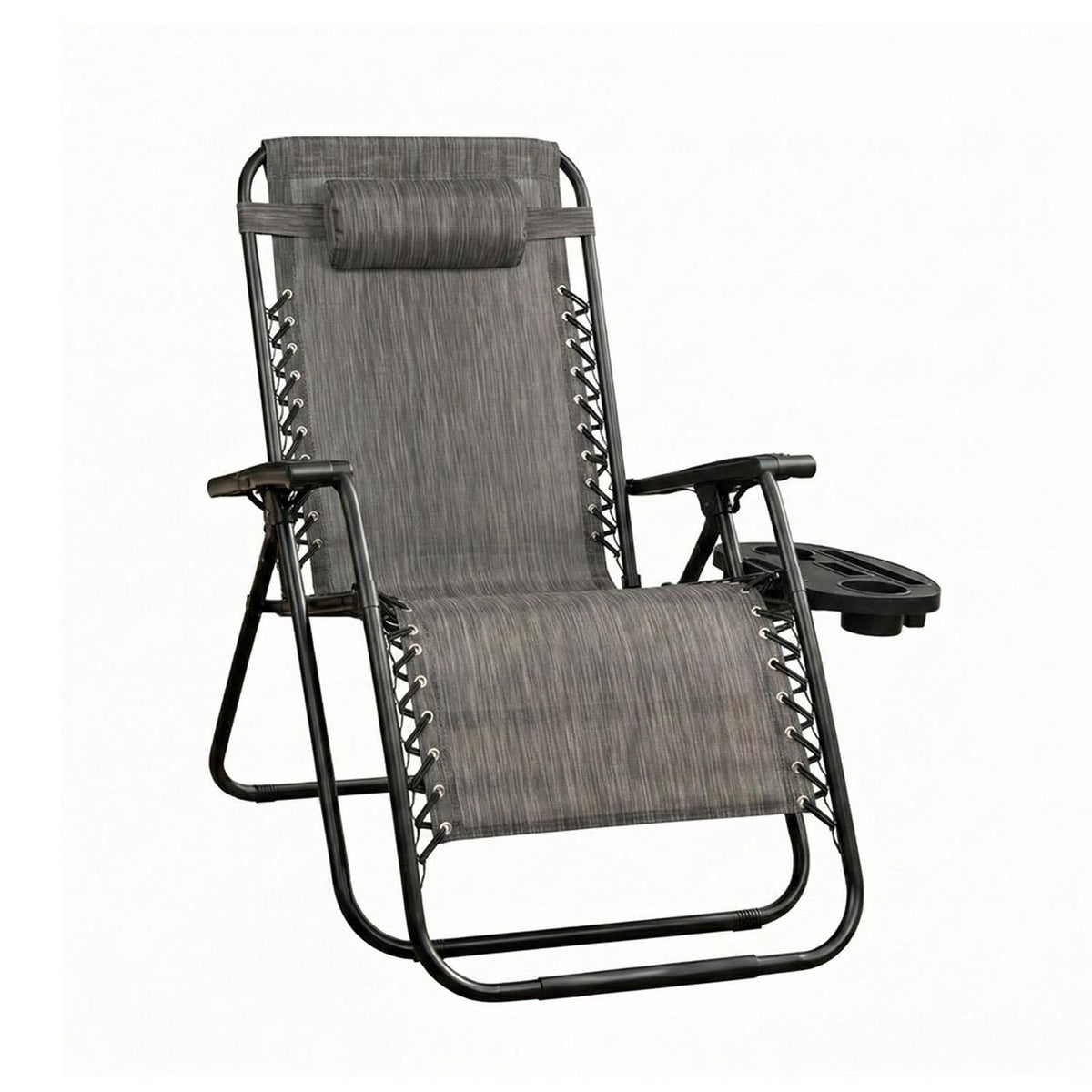 Grey Zero Gravity Reclining Lounger Chair With Headrest and Cup Holder