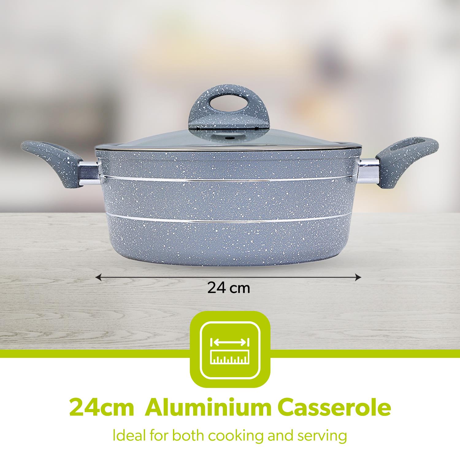 Casserole Dish Forged Aluminium 24cm With Lid Non Stick Grey