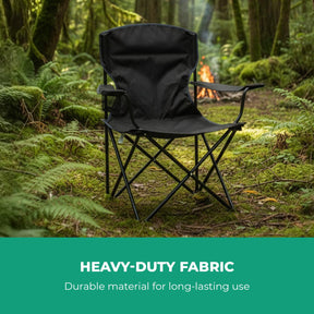2-Pack Black Folding Camping Chairs With Integrated Cup Holder