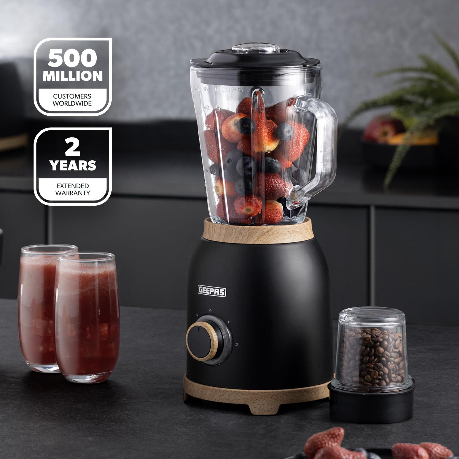 NordiQ Black 2-In-1 Jug Blender With 1.5L Glass Jug