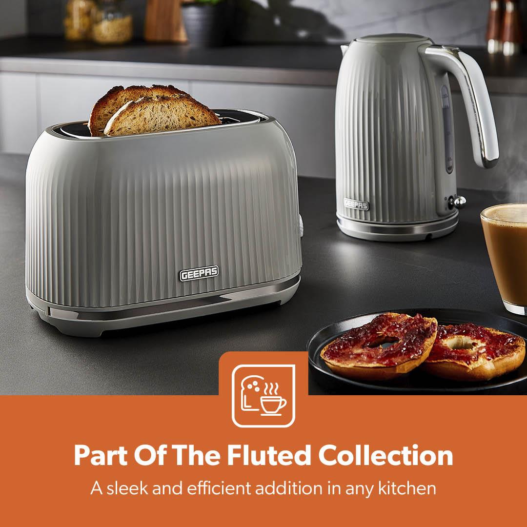 Fluted 2-Slice Toaster and 1.7L Electric Kettle Set In Grey