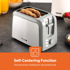 2 Slice Silver Toaster with 7 Level Browning Control 750W