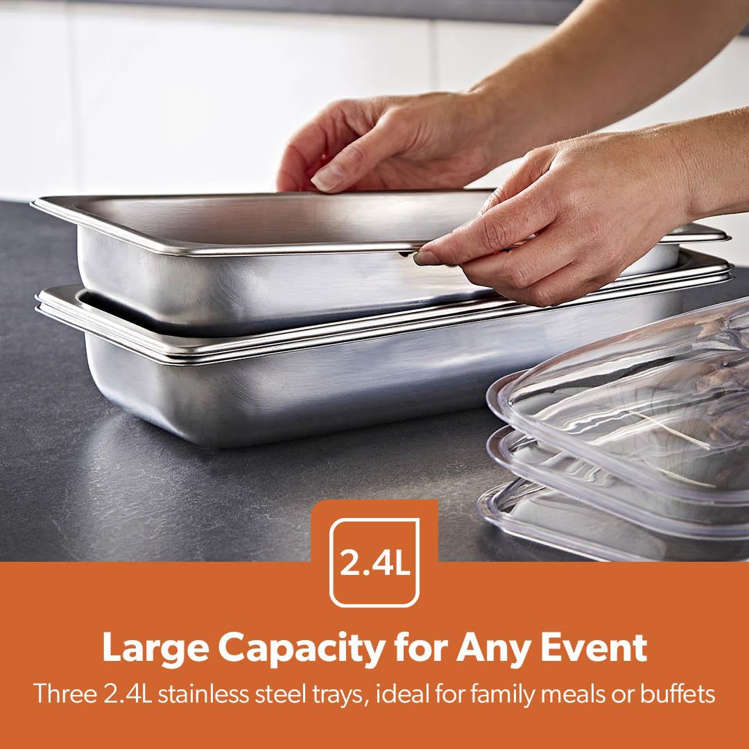 Pack Of 2 Electric Food Warmers Buffet Server 3 x 2.4L Trays With Lids