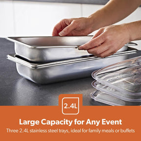 Pack Of 2 Electric Food Warmers Buffet Server 3 x 2.4L Trays With Lids